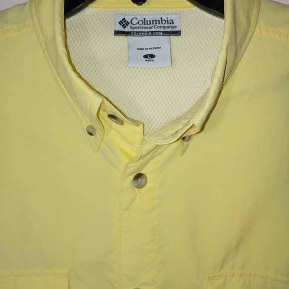 Columbia PFG Vented Breathable Long Sleeve Button Down Shirt Size L Yellow - Picture 5 of 12